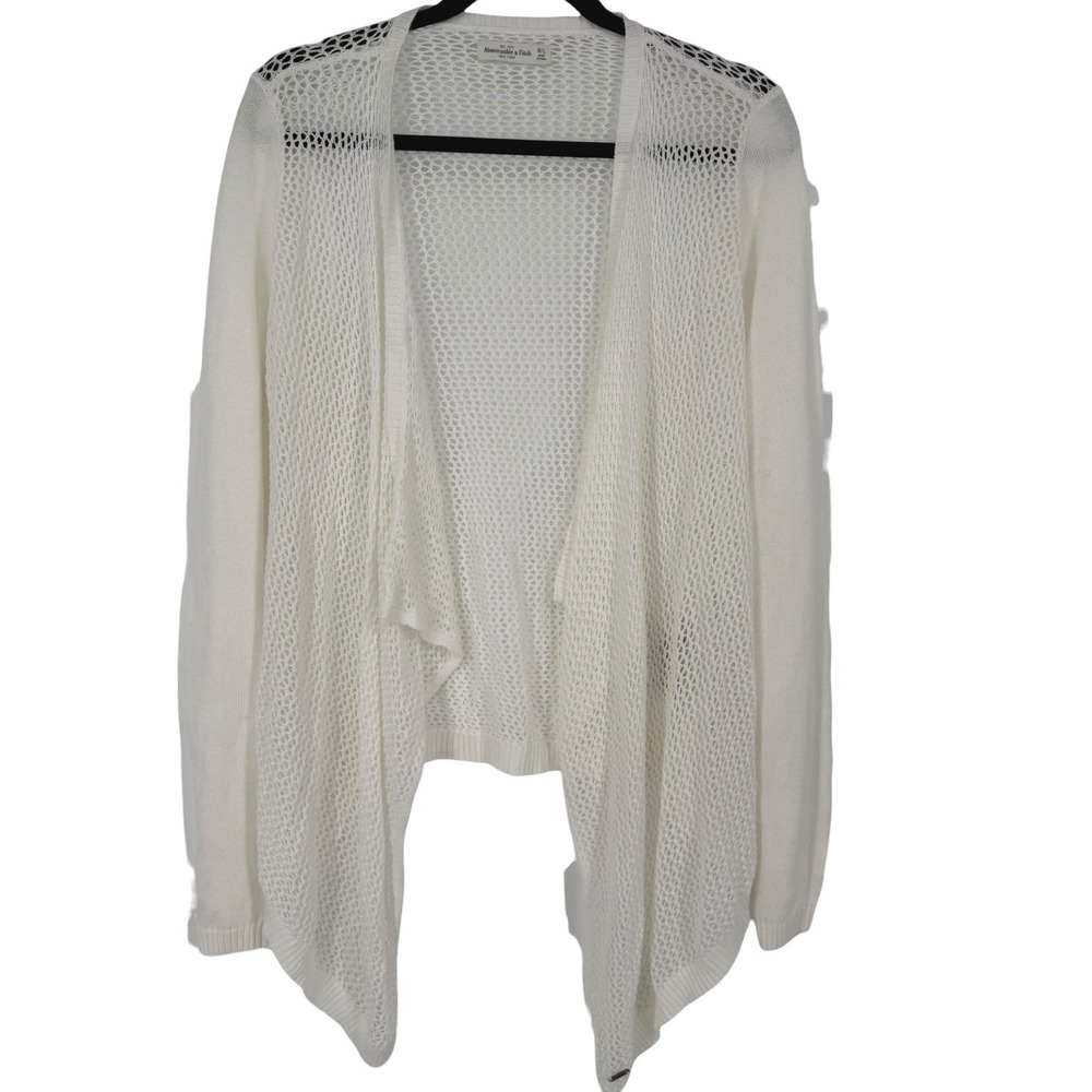 Abercrombie & Fitch Womens Crochet Open Knit Drape Front Cardigan Sweater Sz M/L